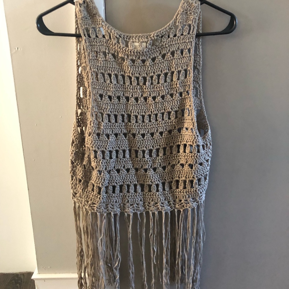 Daytrip Gray Crochet Fringe Vest